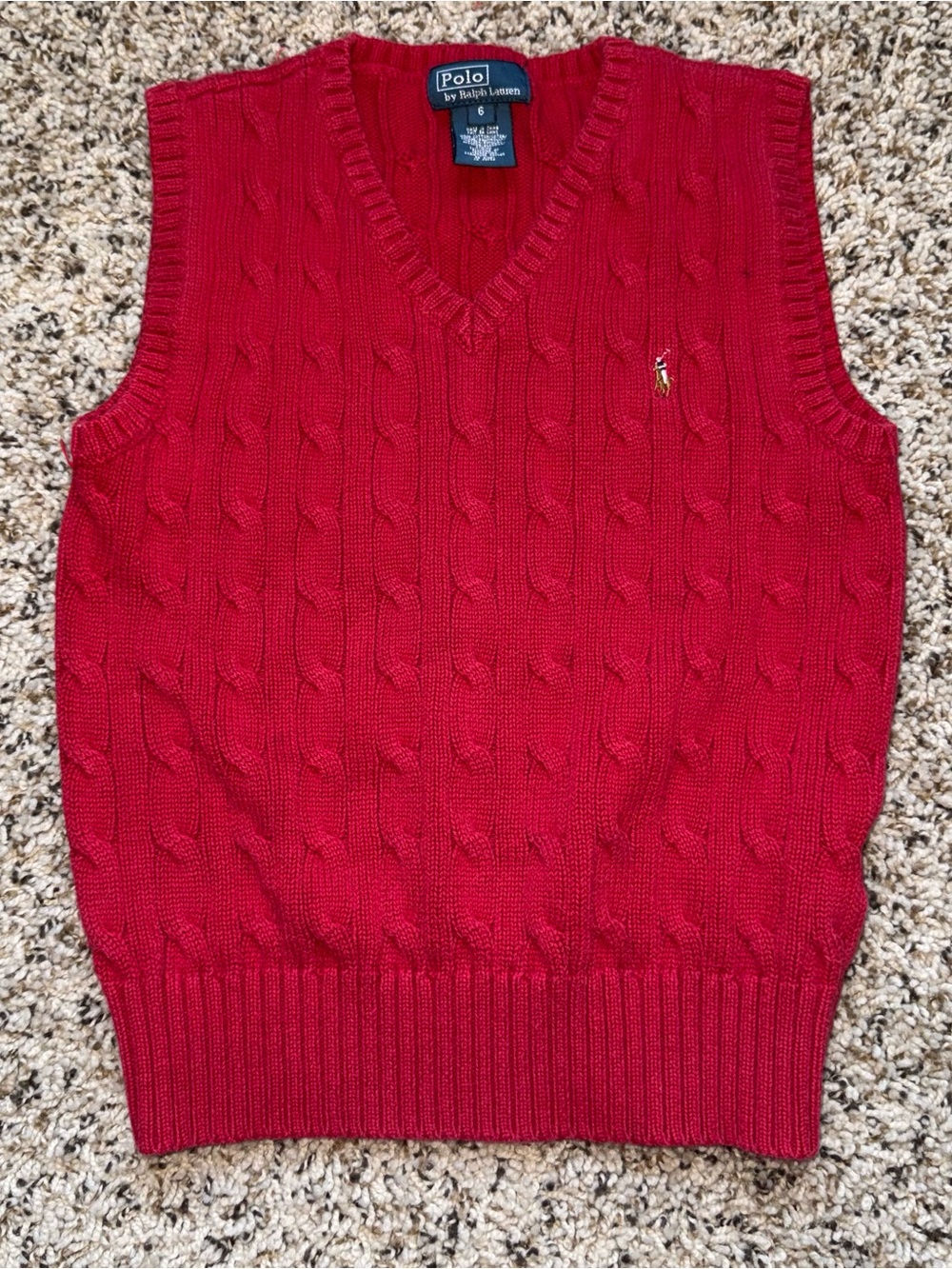 Polo Ralph Lauren Kids Classic Red Cable-Knit Sweater Vest - Size 6